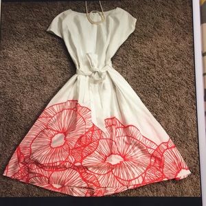 Ann Klein orange and white dress Size 2